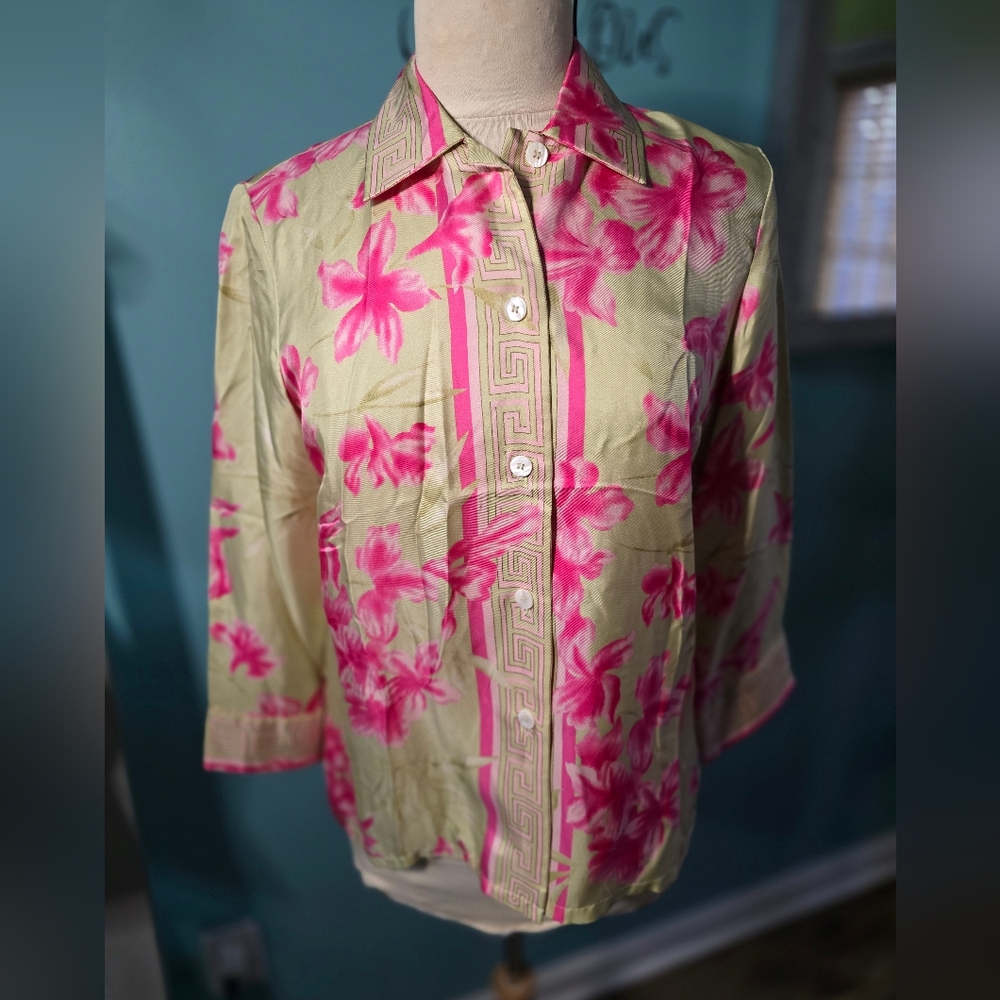 Savvy by RAFAEL Lavish Pink and Green Silk Blouse
